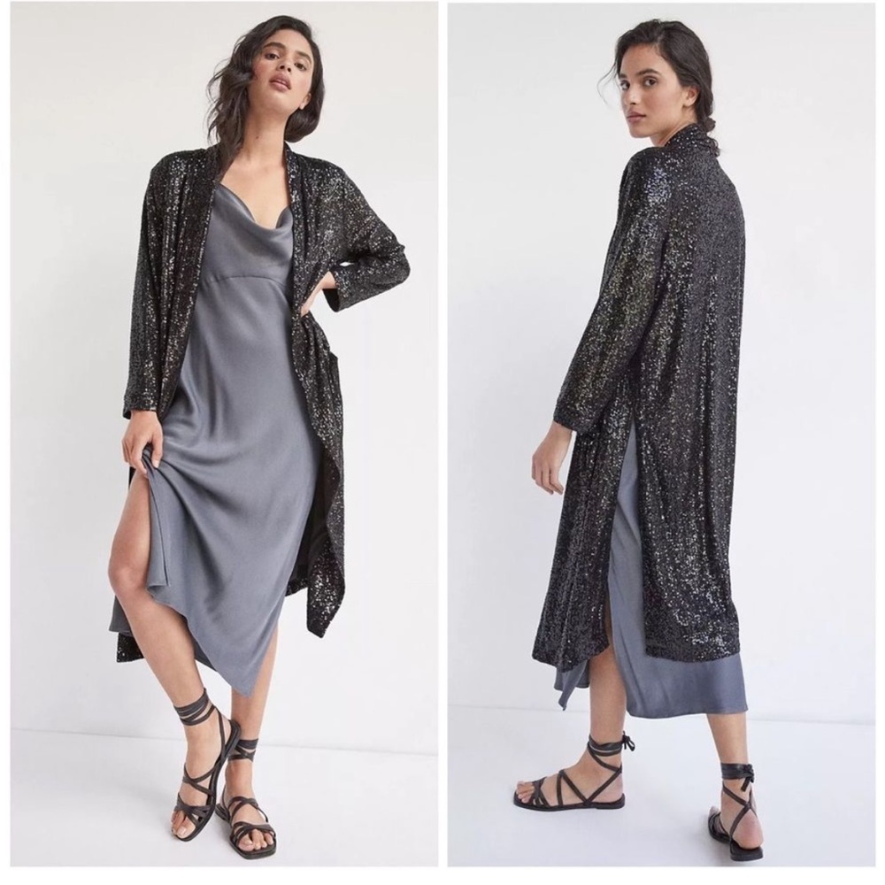 Anthropologie BB Dakota Black Sequin Duster - Picture 2 of 9